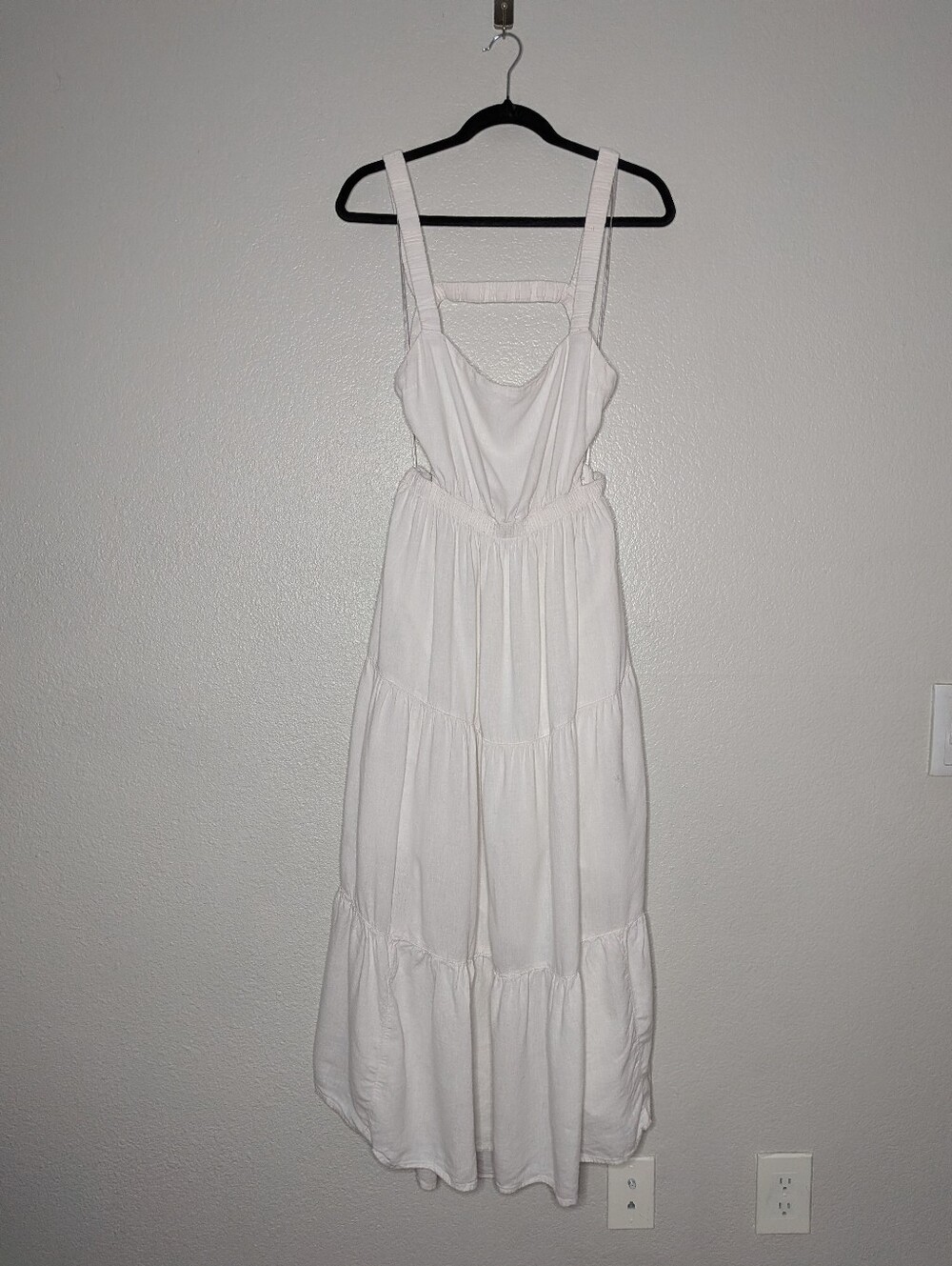 Abercrombie & Fitch White Linen Blend Tiered Coastal Shabby Chic Maxi Dress L - Picture 10 of 10